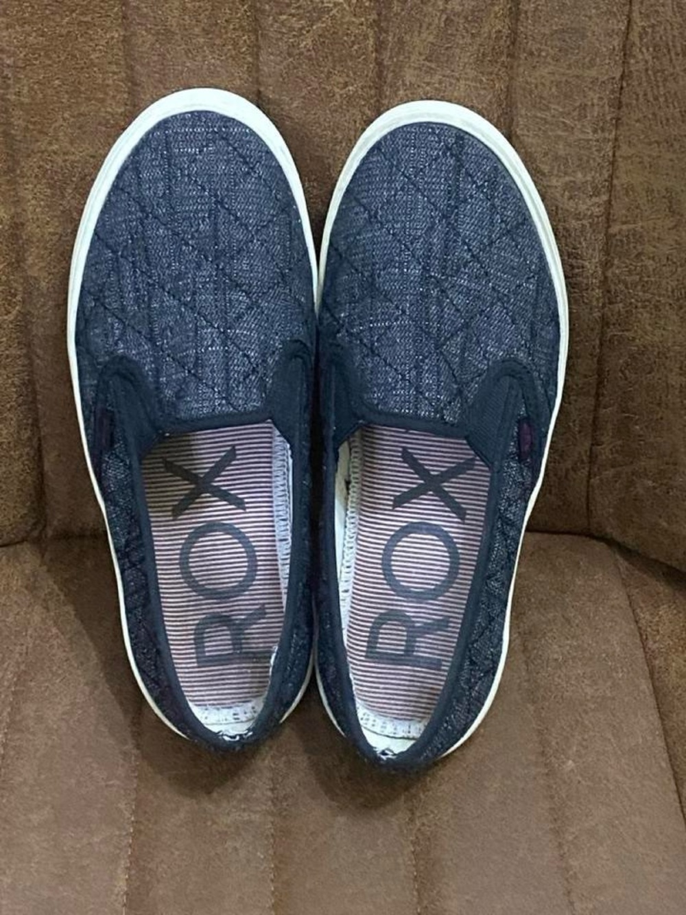 Roxy Quilted Navy Slip-On Sneakers with White Soles